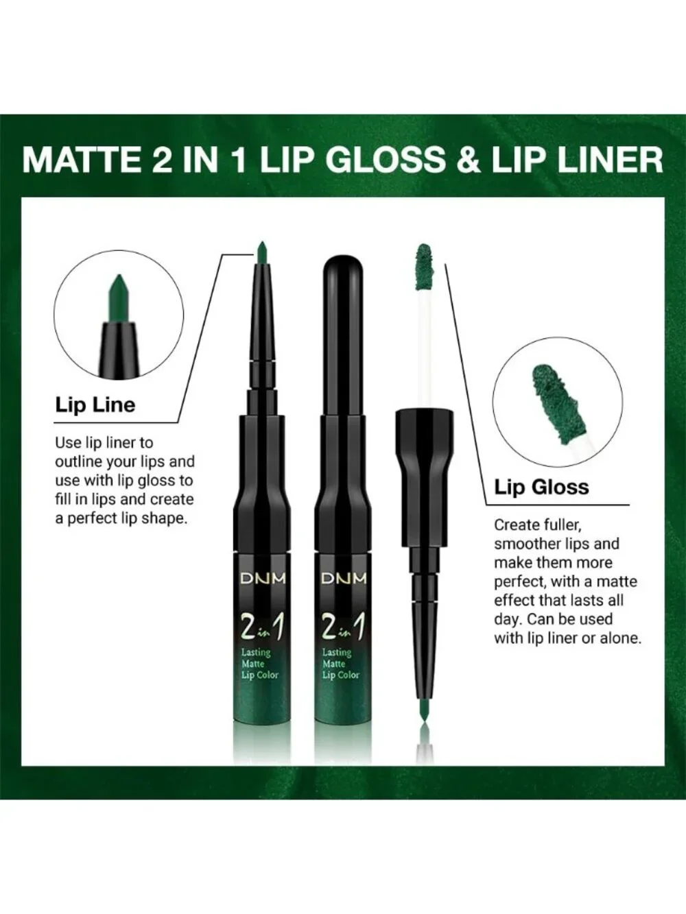 47#-Shimmery Green 2-in-1 Waterproof Long Lasting Double-Ended Liquid Lipstick